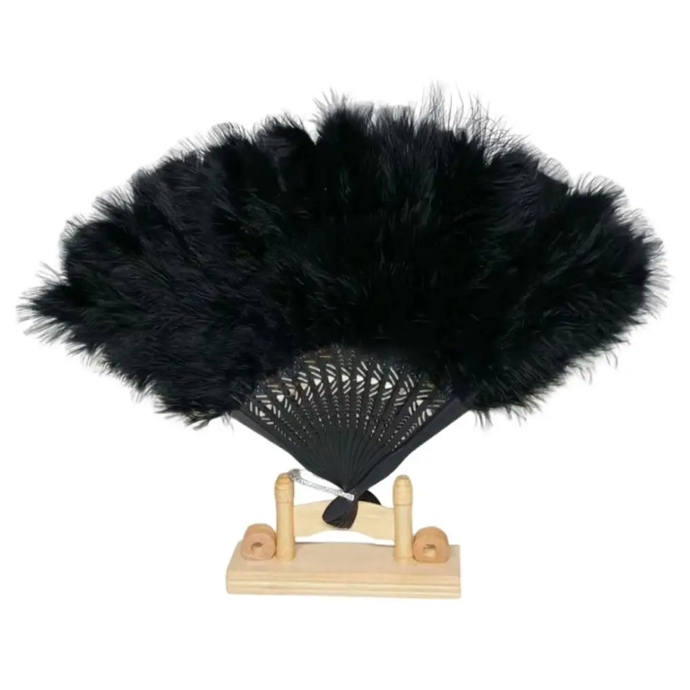 Handmade White Hand Fan 38*24cm Crafts Gifts Ladies Folding Fur Fans Multicolors Chinese Style Hanfu Fan
