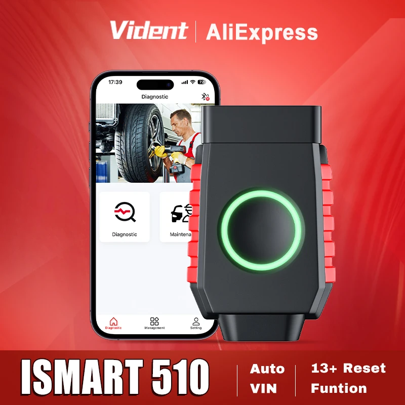 Vident iSmartDiag510 OBD2 Bluetooth Scanner All System Car Diagnostics Tool Active Test 13 Reset with CANFD DOIP Free Update