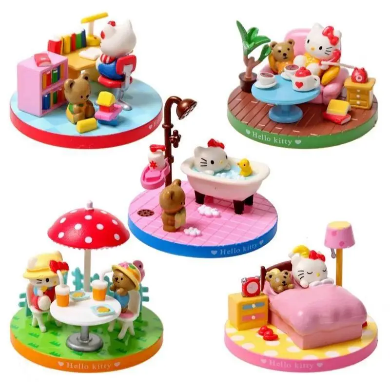 

Коллекционная миниатюрная фигурка Re-ment Hello Kitty Happy Life в закрытой упаковке, персонаж мультфильма, для декора стола, подарок на день рождения для детей