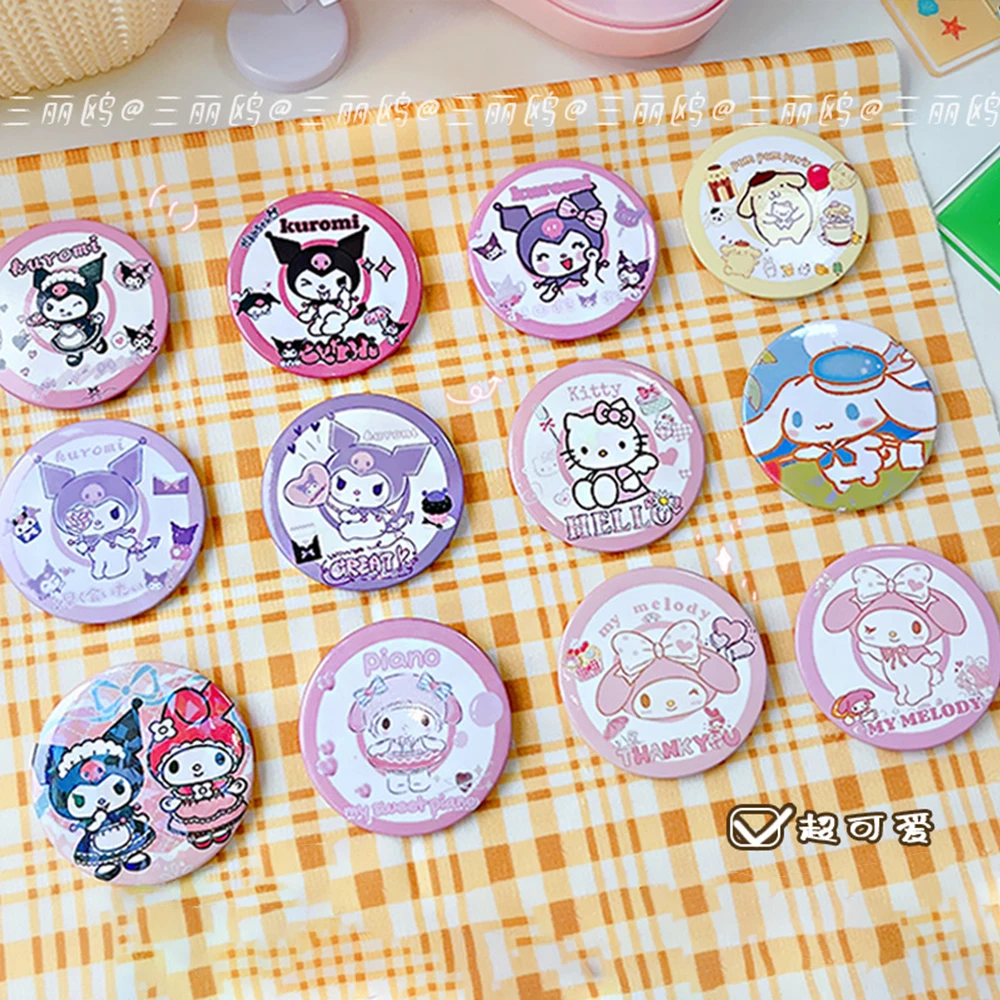 Sanrio Hello Kitty Circular Badge Decoration Clothing, Backpack Accessories Mymelody Kuromi Cinnamoroll Coaster Kawaii Gifts