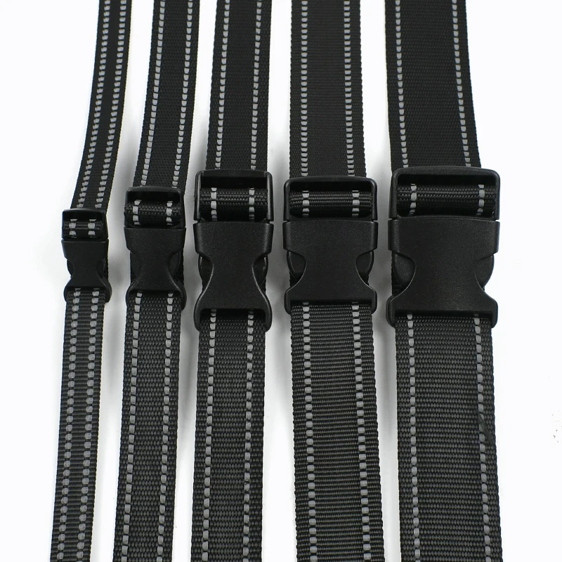 

15/25/32/38mm Black Reflective Webbing + Plastic Release Buckles Strap Side Carabiner Clips Hook Accessories for Handbags