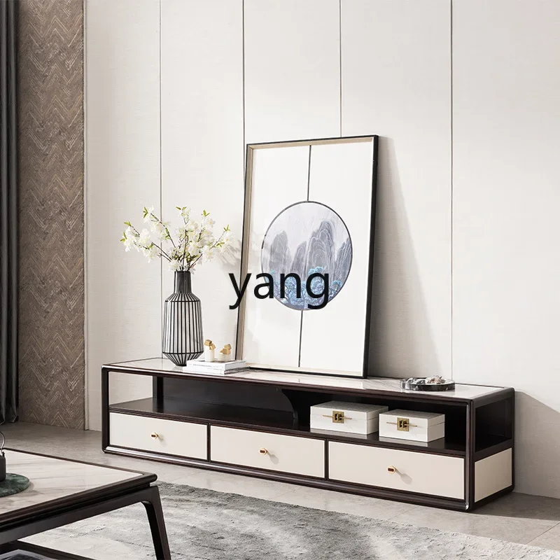 

LMM light luxury modern new Chinese ebony TV cabinet, marble floor cabinet simple solid wood living room furniture