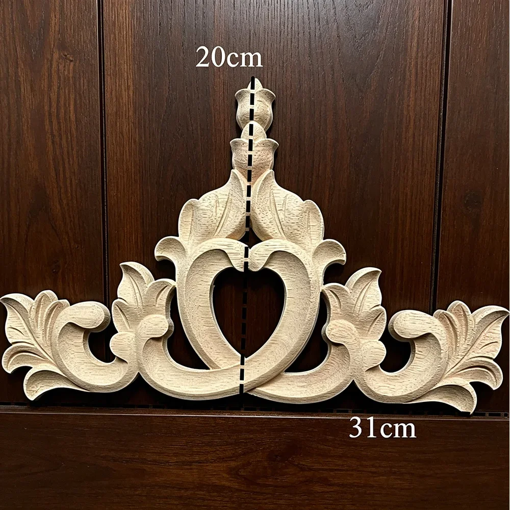 31cm European Style Real Wood Long Floral Carving Applique Home Decoration Accessories Door Cabinet Furniture Figurines