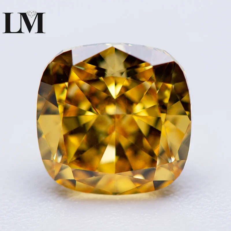 

High Carbon Diamond Cubic Zirconia 5A Grade Deep Yellow Color Cushion Shape 4k Crushed Ice Cut Lab Synthetic CZ Stone Jewelry