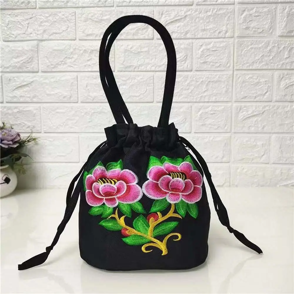 Cetim seda hanfu drawstrings saco, estilo étnico, rosa flor bordado bolsa, armazenamento do telefone, coreano pequena bolsa, carteira