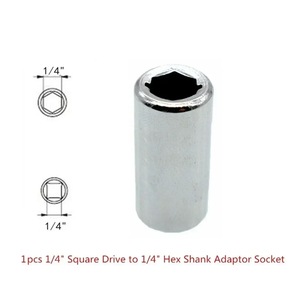 Drill Socket Adapter Converter Set 1/4 Inch Hex Shank To 1/4 Inch Square Driver Tool Chrome Vanadium Steel Socket Adapter