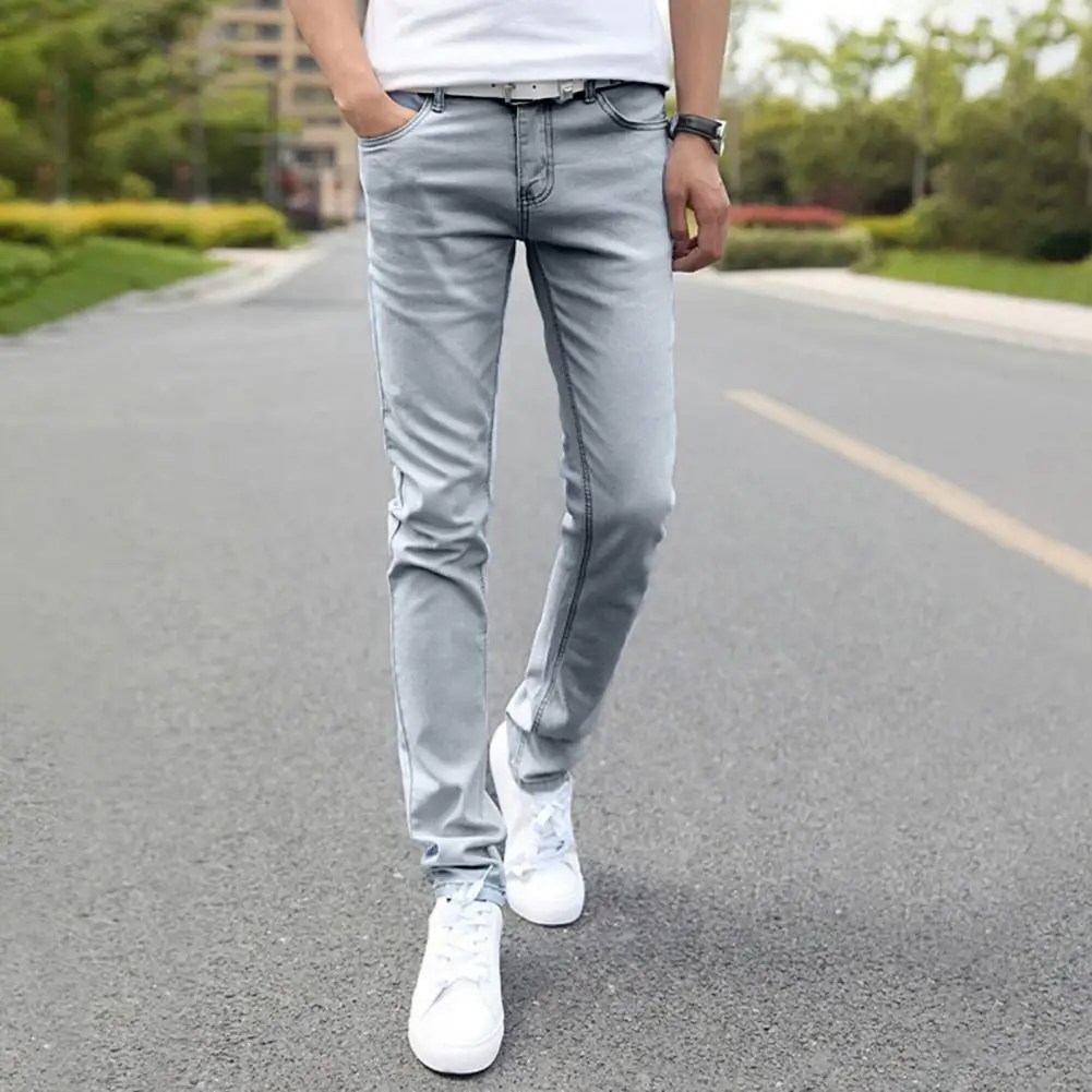 Pantaloni in Denim alla moda alla caviglia a vita media Skin-Touch uomo Slim Fit Denim pantaloni lunghi Jeans da uomo versatili