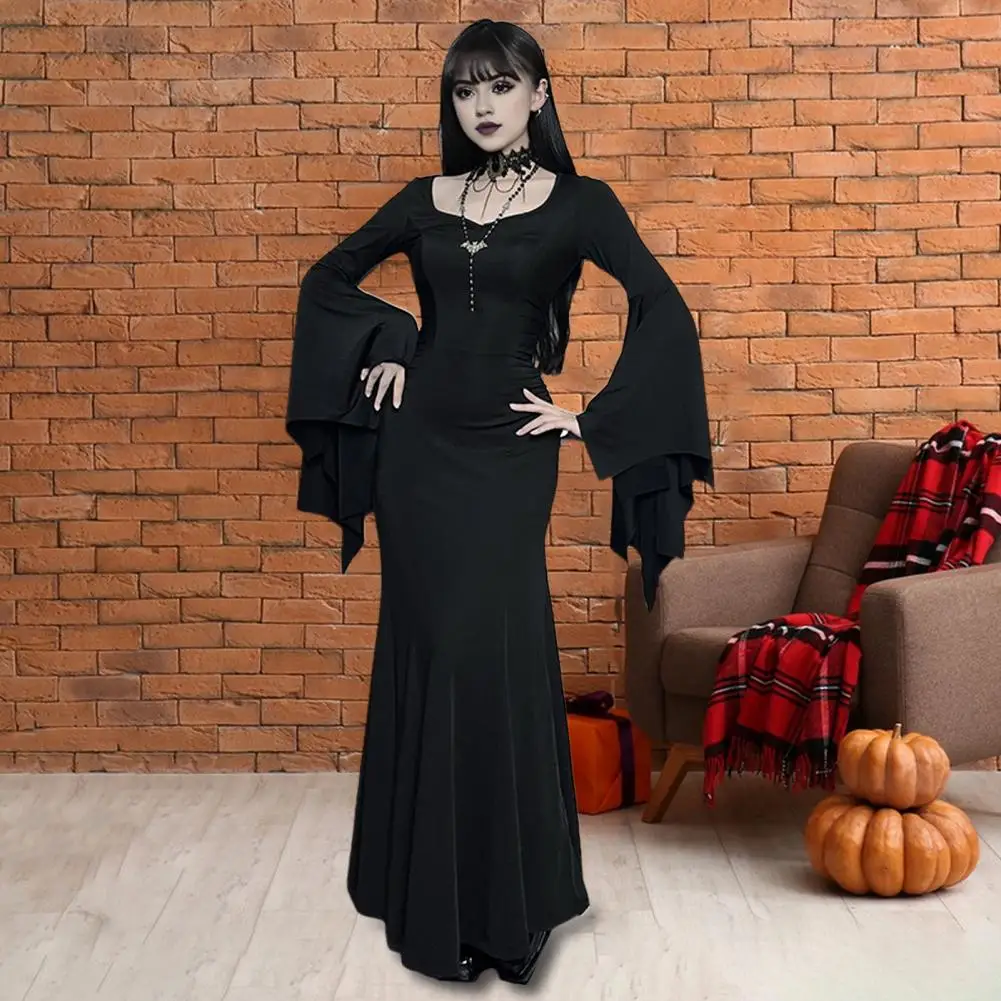 

Cosplay Maxi Dress Halloween Maxi Dress with Fish Tail Hem Bat Sleeves for Women Slim Fit Irregular Ruffle Cuff Cosplay