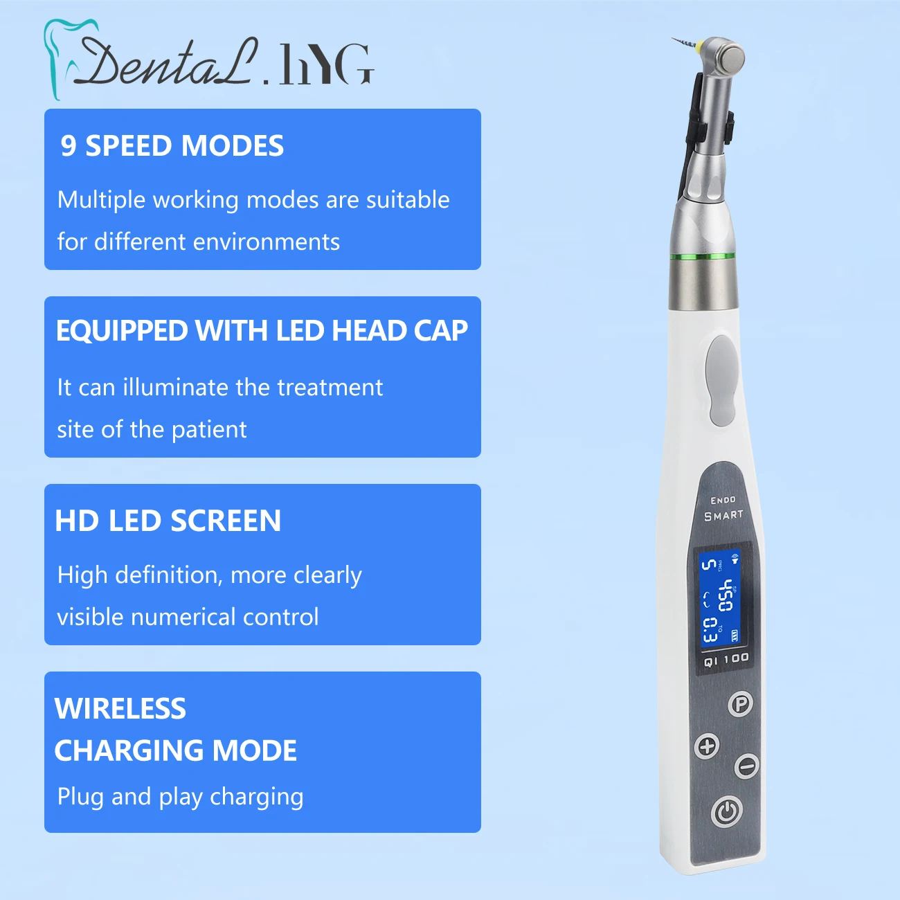 Dental Wireless Endo Motor Smart With LED Lamp 16:1 Standard Contra Angle Endodontic Treatment Root Canal Instrument Dental Tool