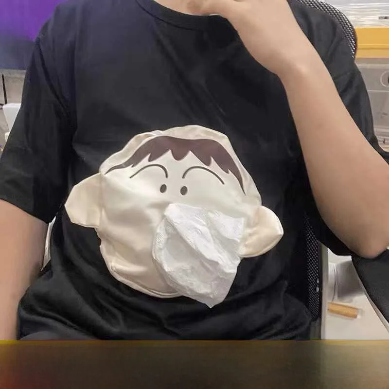 سترة كرتونية مضحكة بتصميم ثلاثي الأبعاد مع جيب للمناديل، أكمام طويلة وقصيرة، ملابس أطفال سوداء للخريف والصيف من نسيج البوليستر