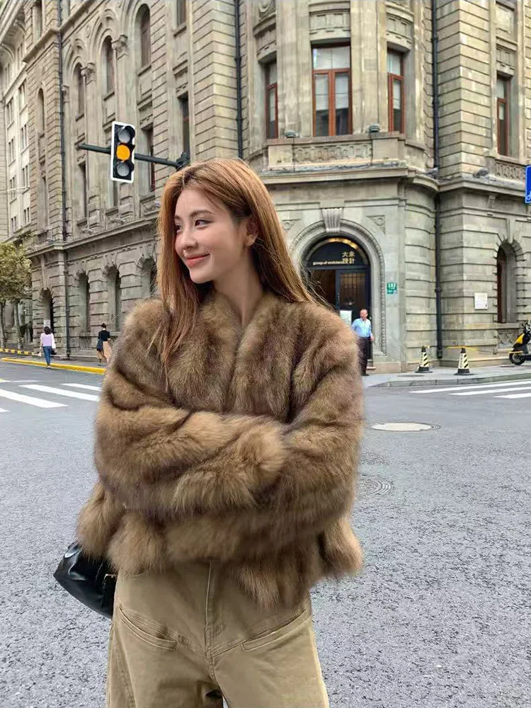 Fashion Faux Fur Coats Women Y2K Korean Luxury Fluffy Fox Fur Jacket Winter Warm Loose Streetwear Hairy Outerwear Female