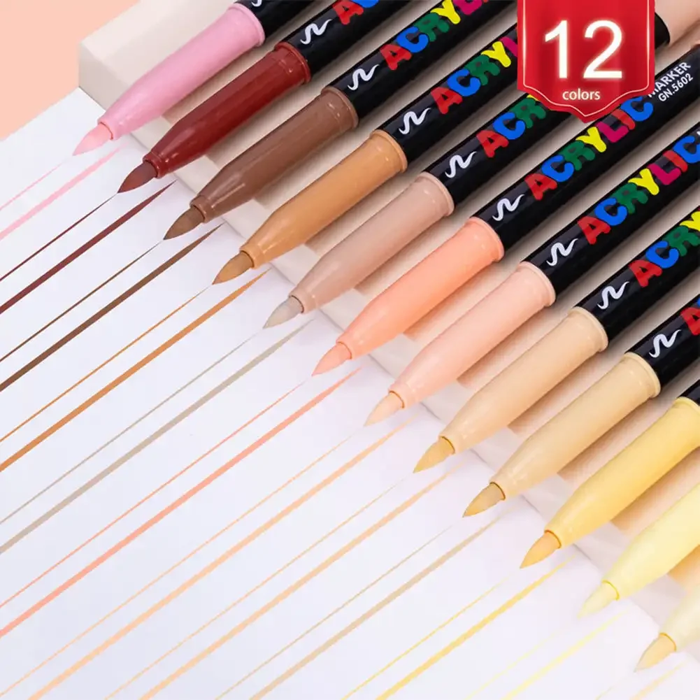 Imagem -03 - Soft Head Acrílico Markers Canetas Skin Tone Nylon Markers Caneta Impermeável Soft Brush Nib Color Figure Painting Escola 12 Pcs