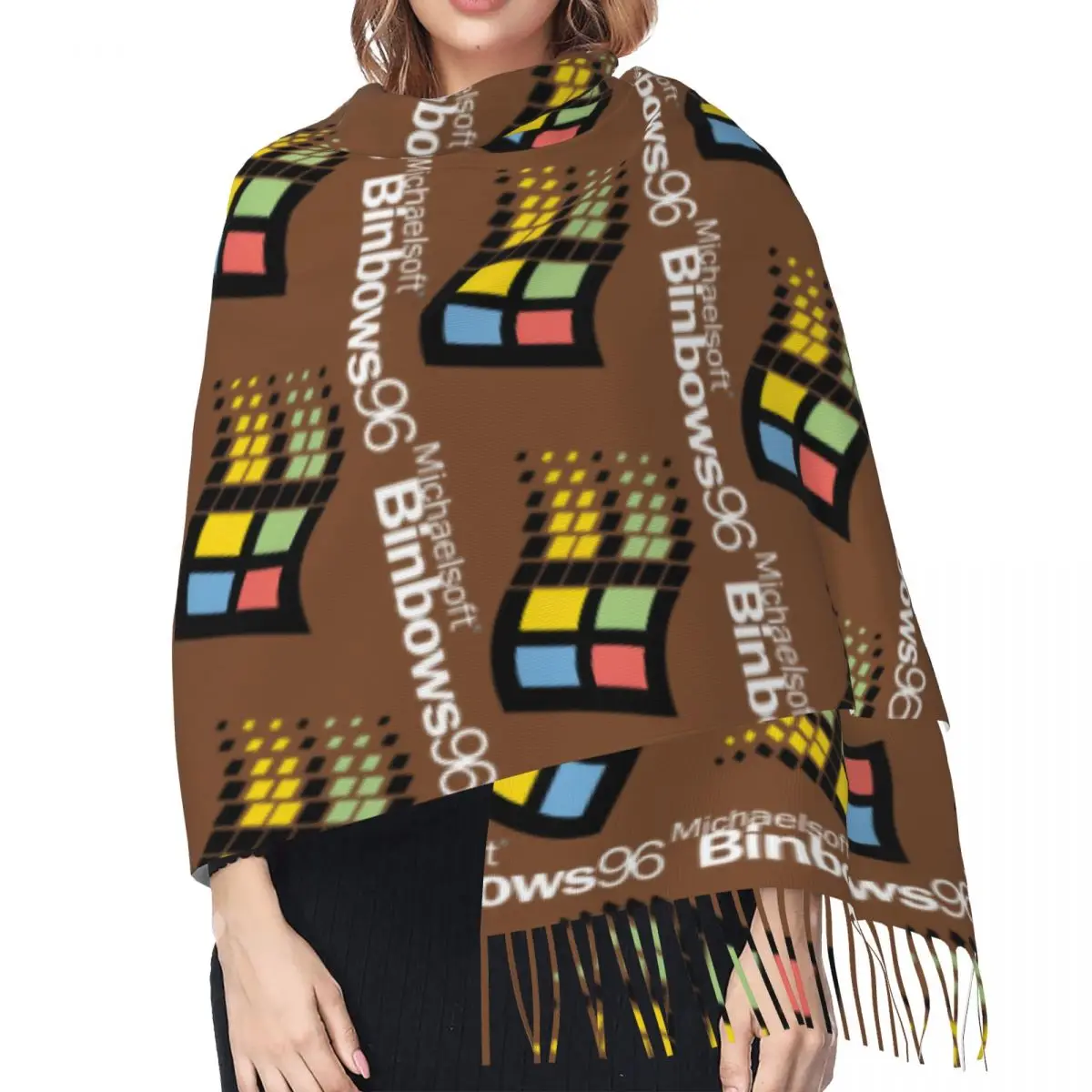 ويندوز 95 المهووس الطالب الذي يذاكر كثيرا وشاح شبكي شرابة الأوشحة النساء شالات دافئة لينة ويلتف كبير الخريف الشتاء شال التفاف