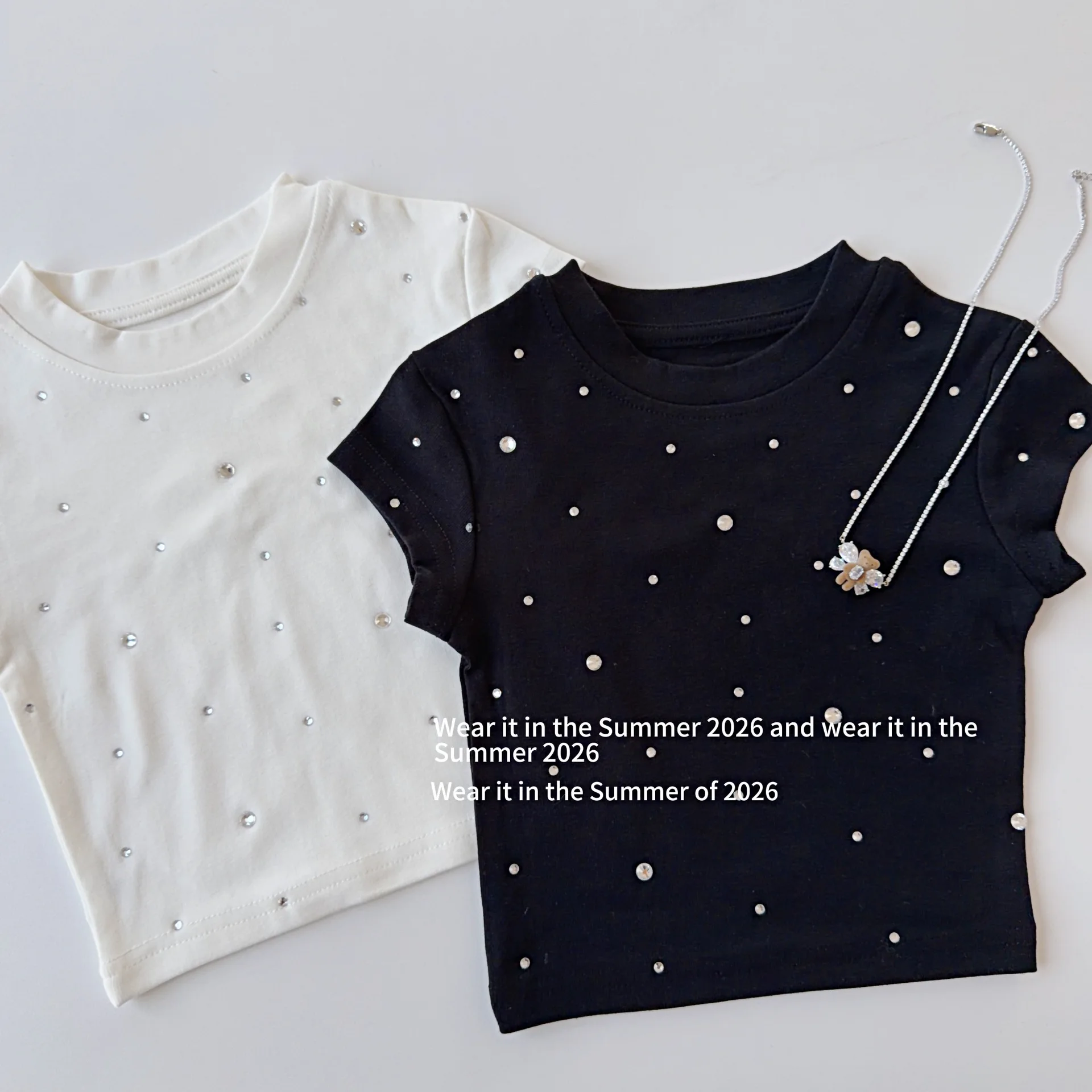 Bright Diamond Short-sleeved Knitted Sweater T-shirt Girls Slim-fit Spice Girls 2026 New Summer Shoulder Bottoming Shirt