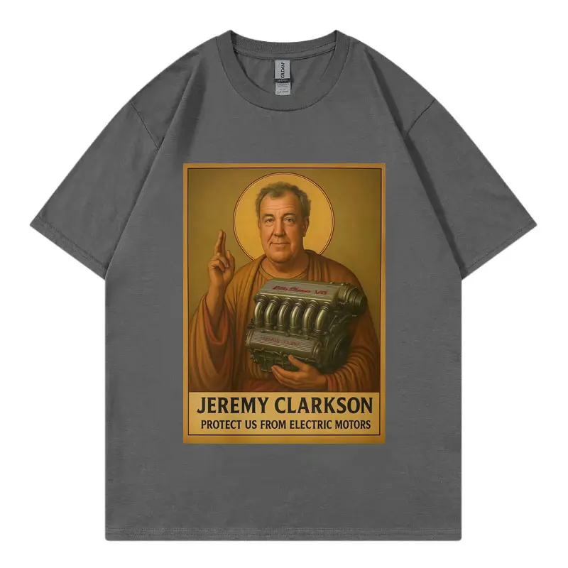جيريمي كلاركسون حمايتنا من المحركات الكهربائية تي شيرت علوي والعتاد مضحك ميمي الجرافيك تي شيرت للجنسين موضة عادية فضفاض تي شيرت