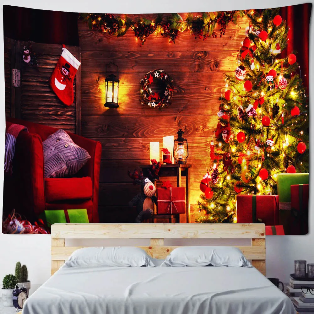 Weihnachten dekorative Wandteppich Wandbehang Weihnachten Nacht verschneite Ansicht Weihnachtsbaum Home Wanddekoration Decke Weihnachtsgeschenk