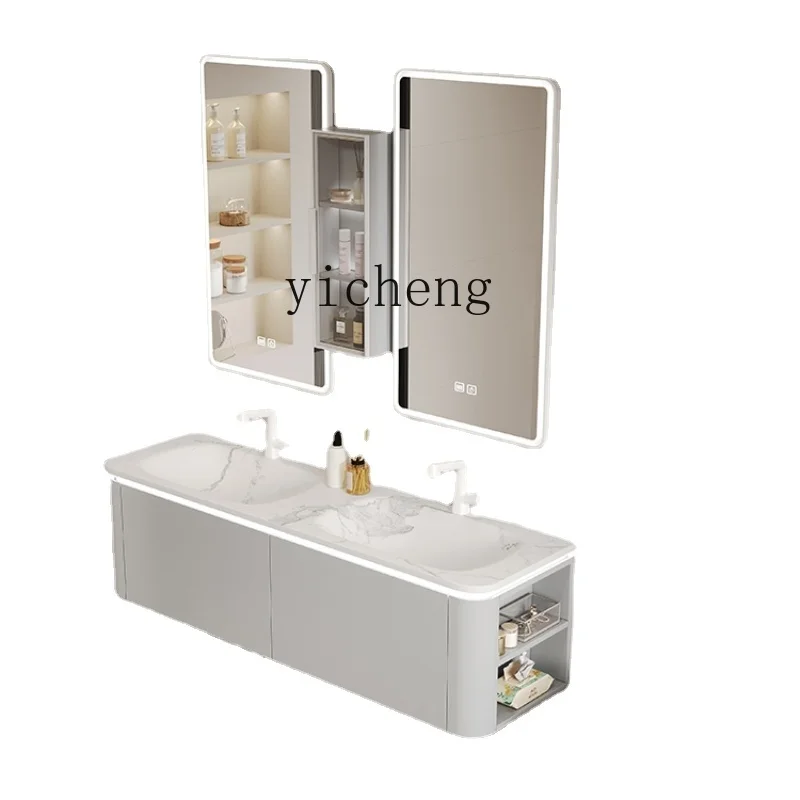 Xl Stone Plate Hot Bending Whole Washbin Double Basin Bathroom Cabinet Combination Hand Washing Washbasin Assembled Cabinet