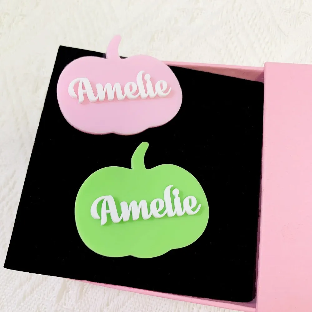 Fermagli per capelli con nome personalizzato Forcine per capelli con paillettes glitter multicolori Accessori per capelli per festa di nozze Fermaglio per capelli personalizzato con mela rosa