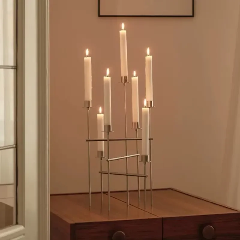 Modern Stainless Steel Multi Arm Candle Holder Stand Elegant Metal Candelabra Centerpiece for Dining Table Wedding Home Decor