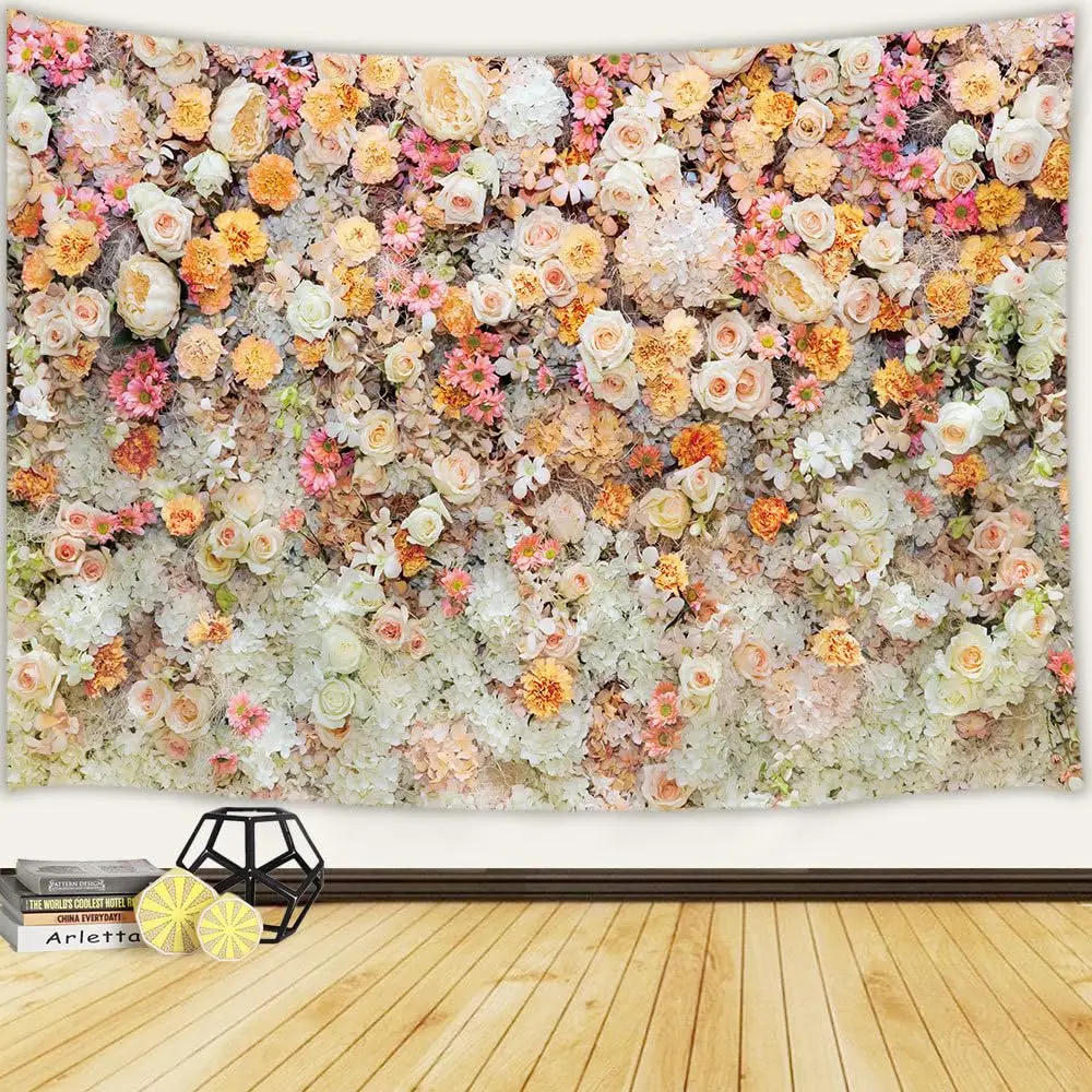 

Гобелен с весенними розами — нежно-розовый и желтый эстетичный настенный декор | Придалите романтическую атмосферу вашей спальне или общежитию.