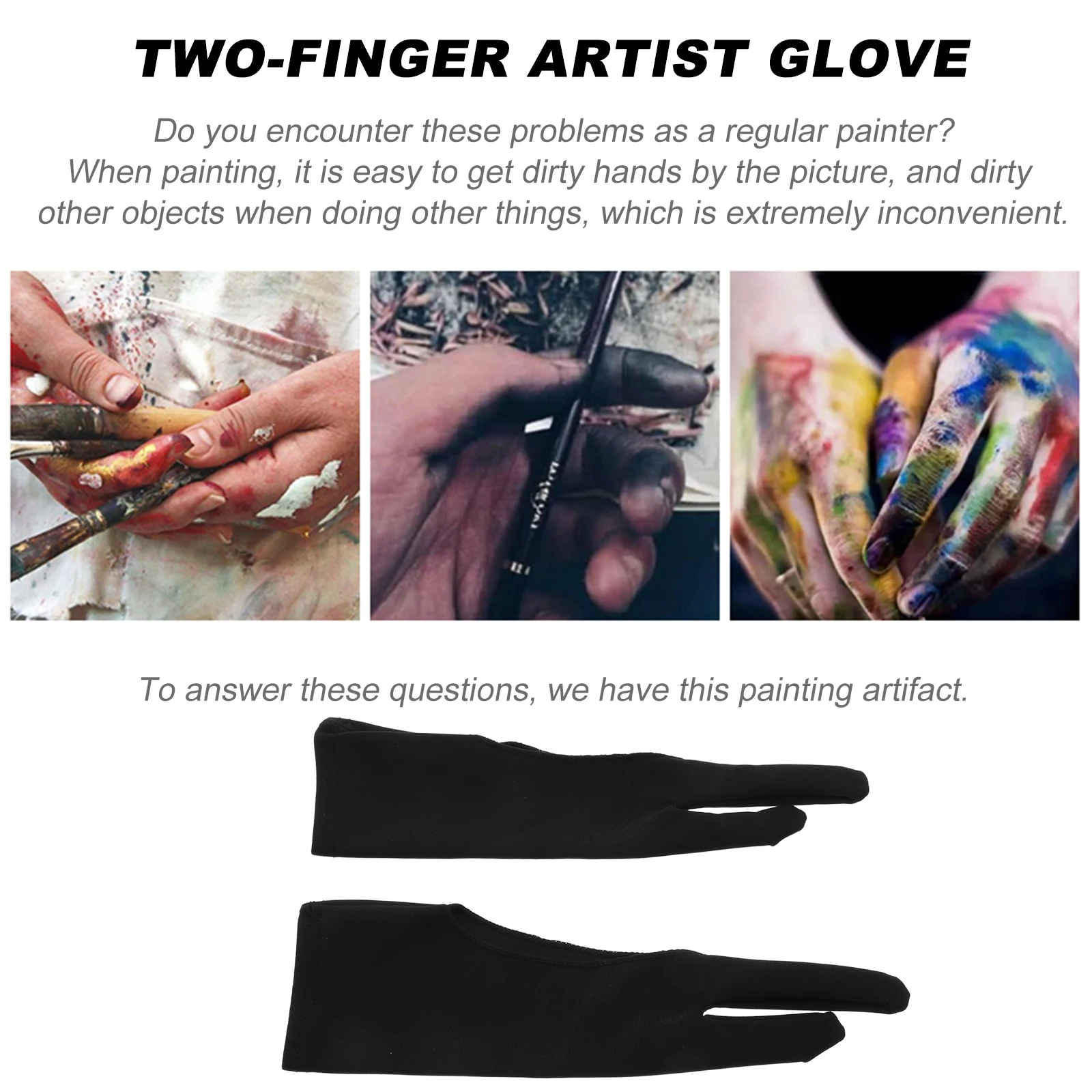 

4Pcs Graphics Drawing Gloves for Digital Tablet Lightweight Sketch Artist Glove Portable Two Finger Hand Painting Design Art