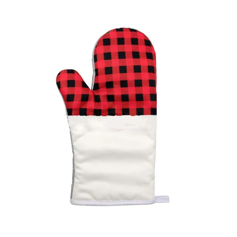 10pcs Sublimation DIY White Blank Canvas Red Plaid Patchwork Microwave Oven Gloves