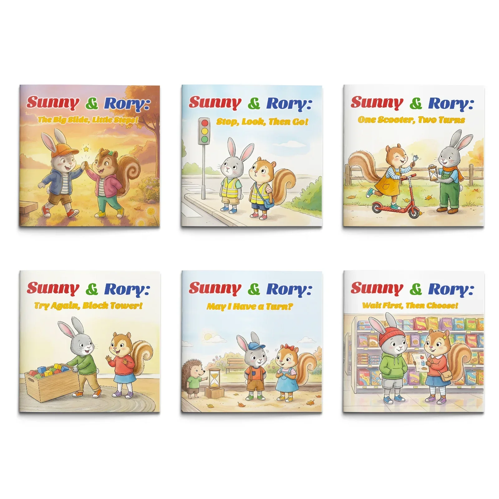 6-Book Sunny & Rory Social Skills Story Set for Kids: Friendship, Safety, Sharing, Taking Turns, Patience, Courage