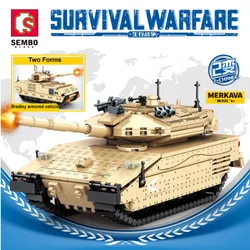 New WW 2 Military 2 Change Merkava 4 Tank Bradley Armored Vehicle Building Blocks Bricks Army Soldier Toy For Kids Boys Gift