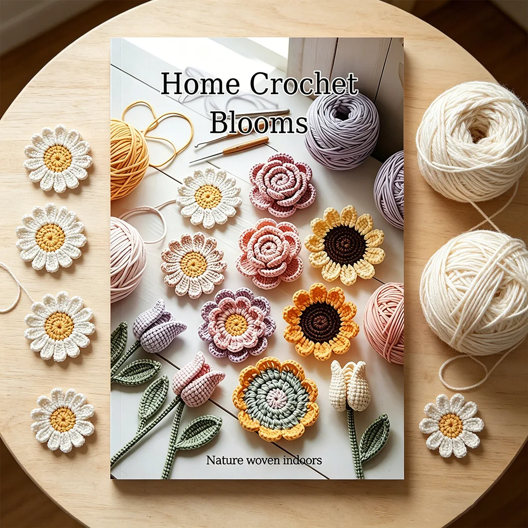 Home Crochet Blooms Book, DIY Crochet Flower Pattern Guide, Handmade Floral Craft Tutorial for Home Decor