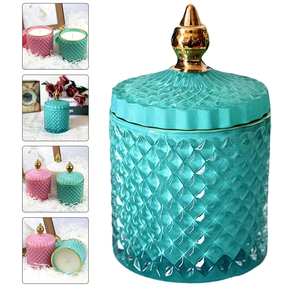 

Glass Food Jar Holder Cookie Jars with Lids Storage Canisters Blue Decorative Candy