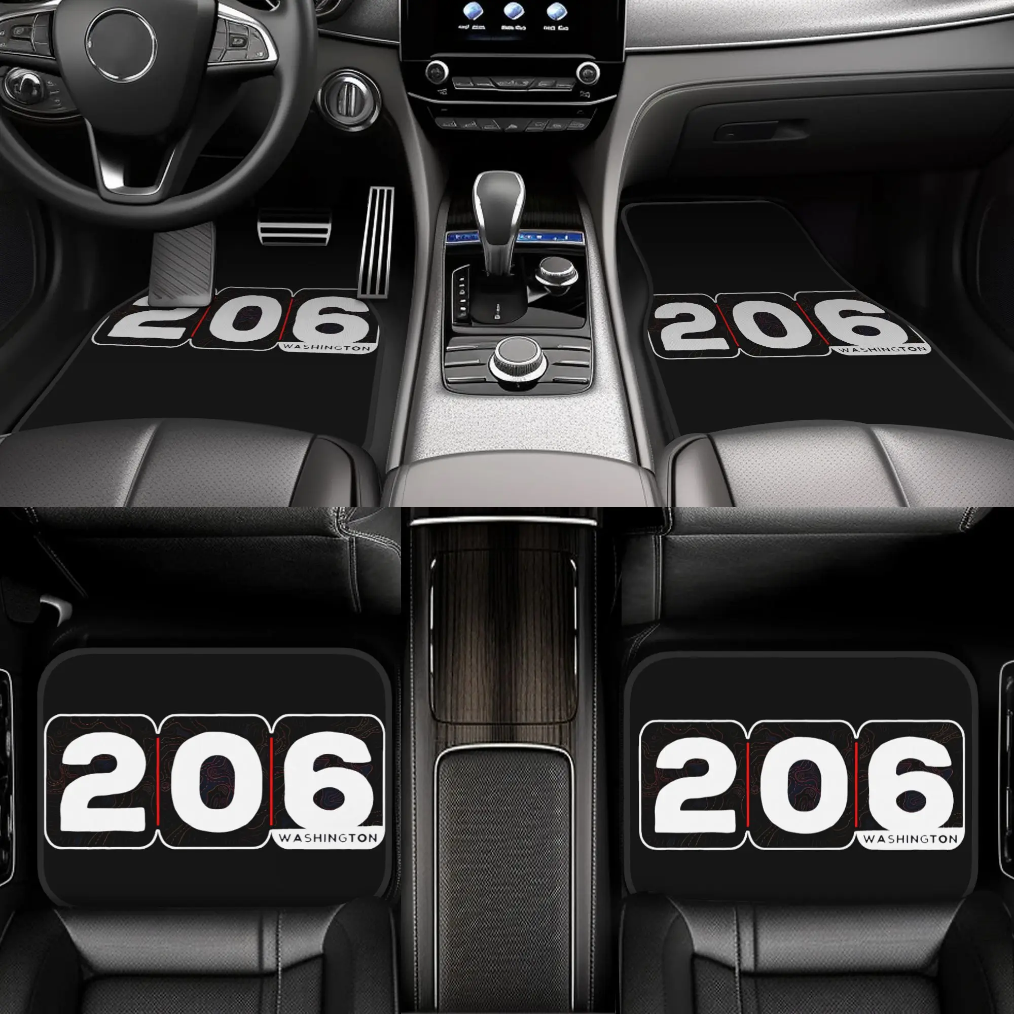 4pcs Set 206 Area Code Design Printed Polyester Car Mats | Front And Rear Seat Protectors, Universal Anti-Slip, Easy-to-Clean, F