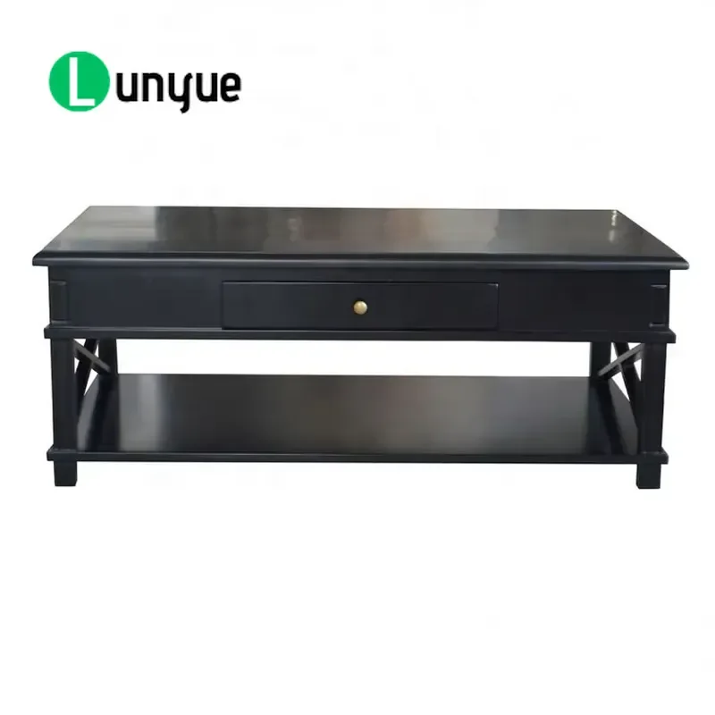 Vintage Farmhouse Rustic Oak Solid Wood Coffee Table with X-Brace Design for French Style Living Room Furniture Durable Home