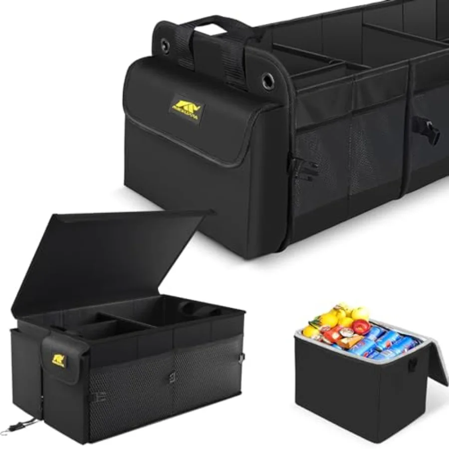 

Органайзер в багажник автомобиля с крышкой и охладителем для эффективного хранения и удобного доступа, складной дизайн, идеально подходящий для прогулок по дороге, продуктов