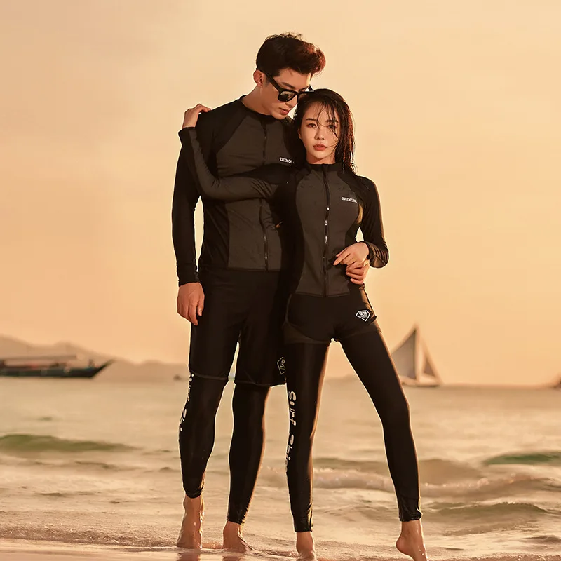 Couple Zip Wetsuit Split Long-Sleeved Trousers Swimming Costume Sunscreen Quick-Dry Men and Women Jellyfish Suit Snorkeling Suit