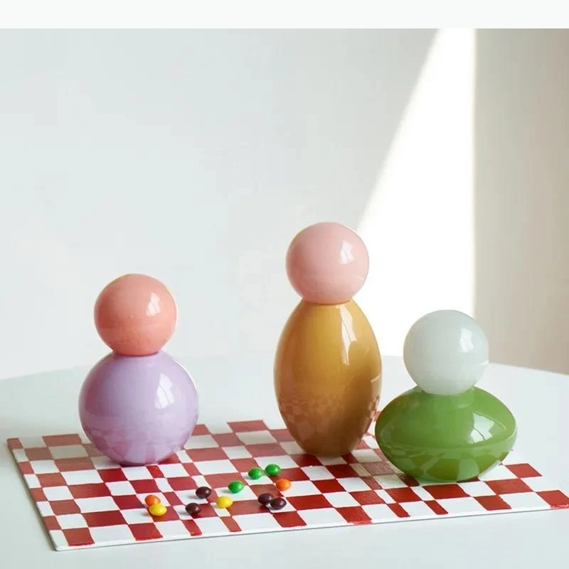 Glass Vase Geometric Sphere Lid Color Aromatherapy Bottle Desktop Storage Container Cute Glass Bottle Terrarium Flower Pot
