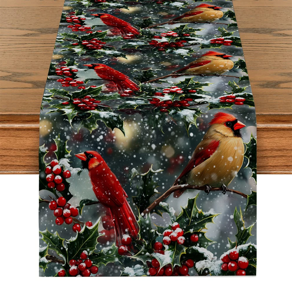 Christmas Berry Table Runner Kitchen Dining  Table Decoration for Indoor Outdoor Home Table Runners Washable Dining Long Cloth