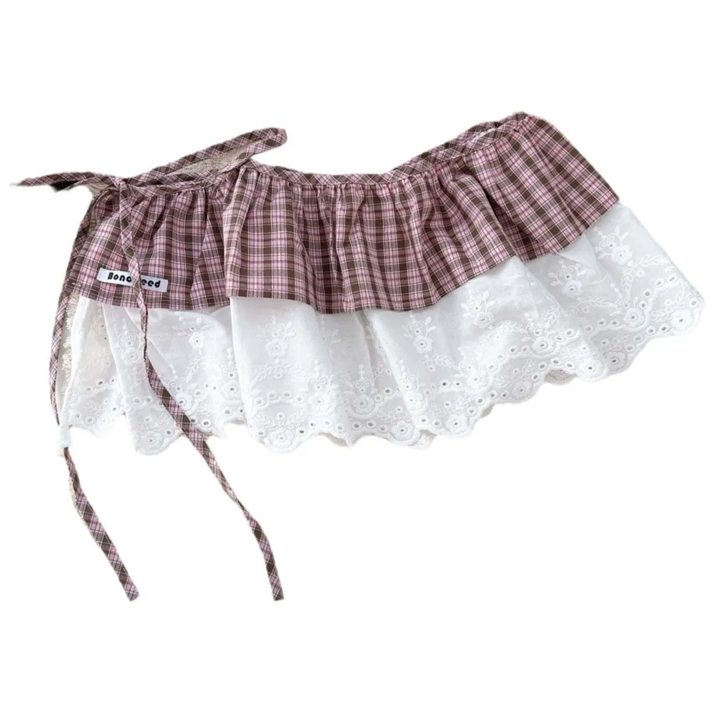 レトロバレエコアチェック柄ファートカーテンレースアップスタックレースミニスカートレイヤード韓国風フリルショートスカートストリートウェア