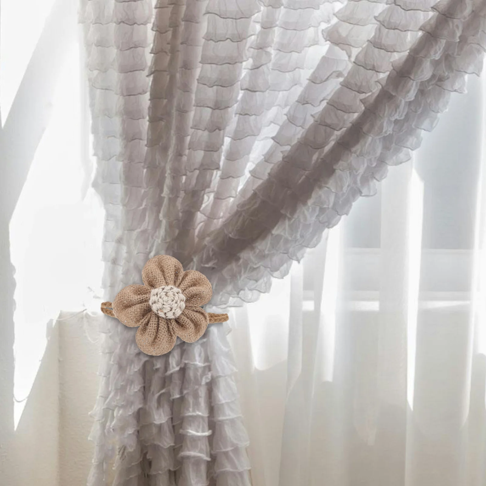 

2Pcs Creative Flower Curtain Tiebacks Boho Floral Adjustable Rustic Tie Backs Sheer Drapes Window Treatment Holdbacks