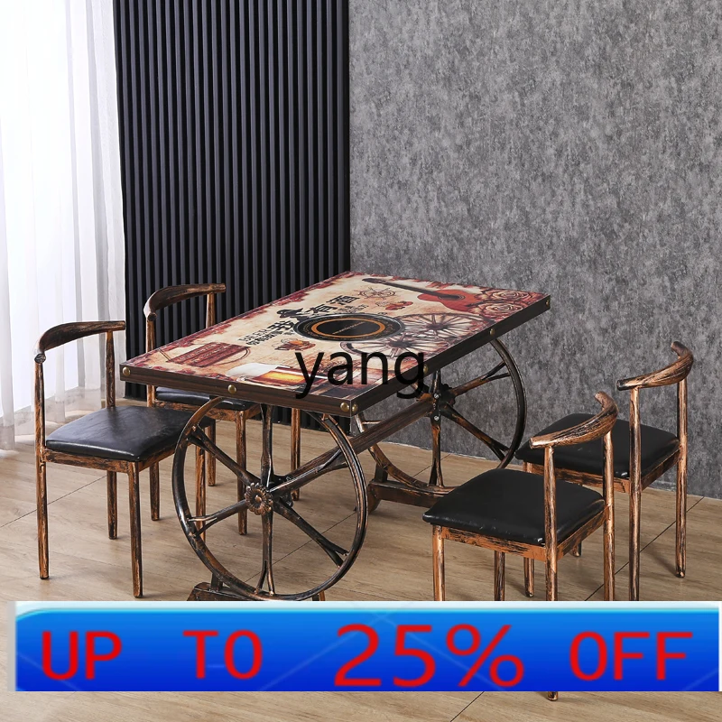 LMMretro wrought iron hot pot table induction cooker integrated commercial dining table and chair combination