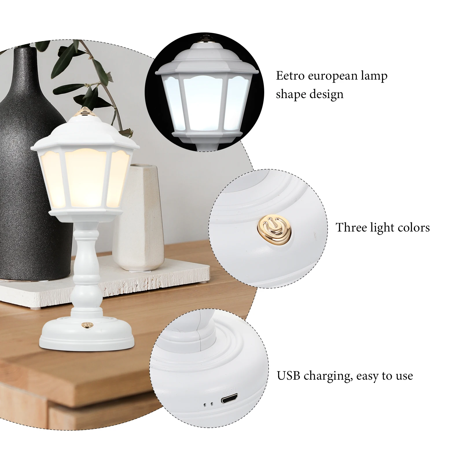

1 Set Retro Mini Bedside Lamp Usb Charging Dimmable Decorative Nightstand Light For Bedroom Home Vintage Style European Design