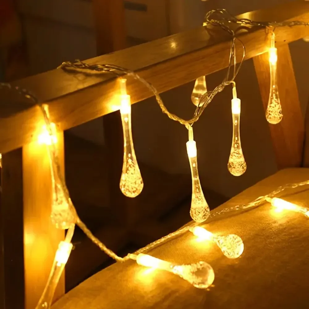 2025 Ramadan Decoration Battery Box Powered LED Water Drop String Lights Christmas Garland Wedding Party Fairy Room Decor