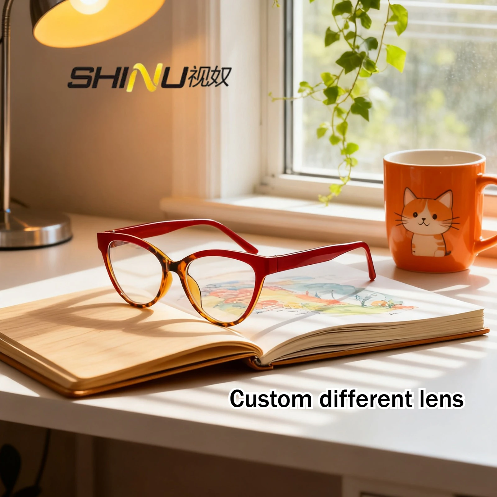 

Progressive reading glasses New casual and simple color-blocked cat eye Women Presbyopic myopia glasses custom Multifocal