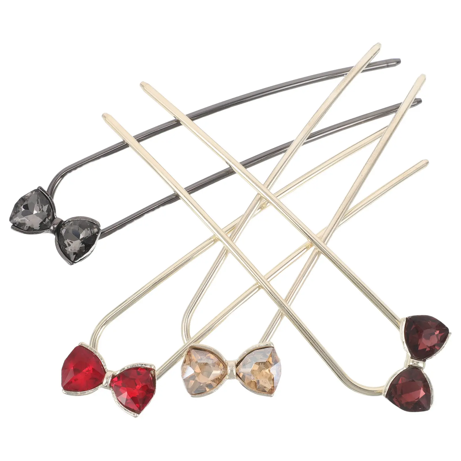 

4Pcs Rhinestone Bowknot U Shaped Hairpin Elegant Vintage Style Chinese Hair Accessories for Weddings Proms Formal Events Bridal