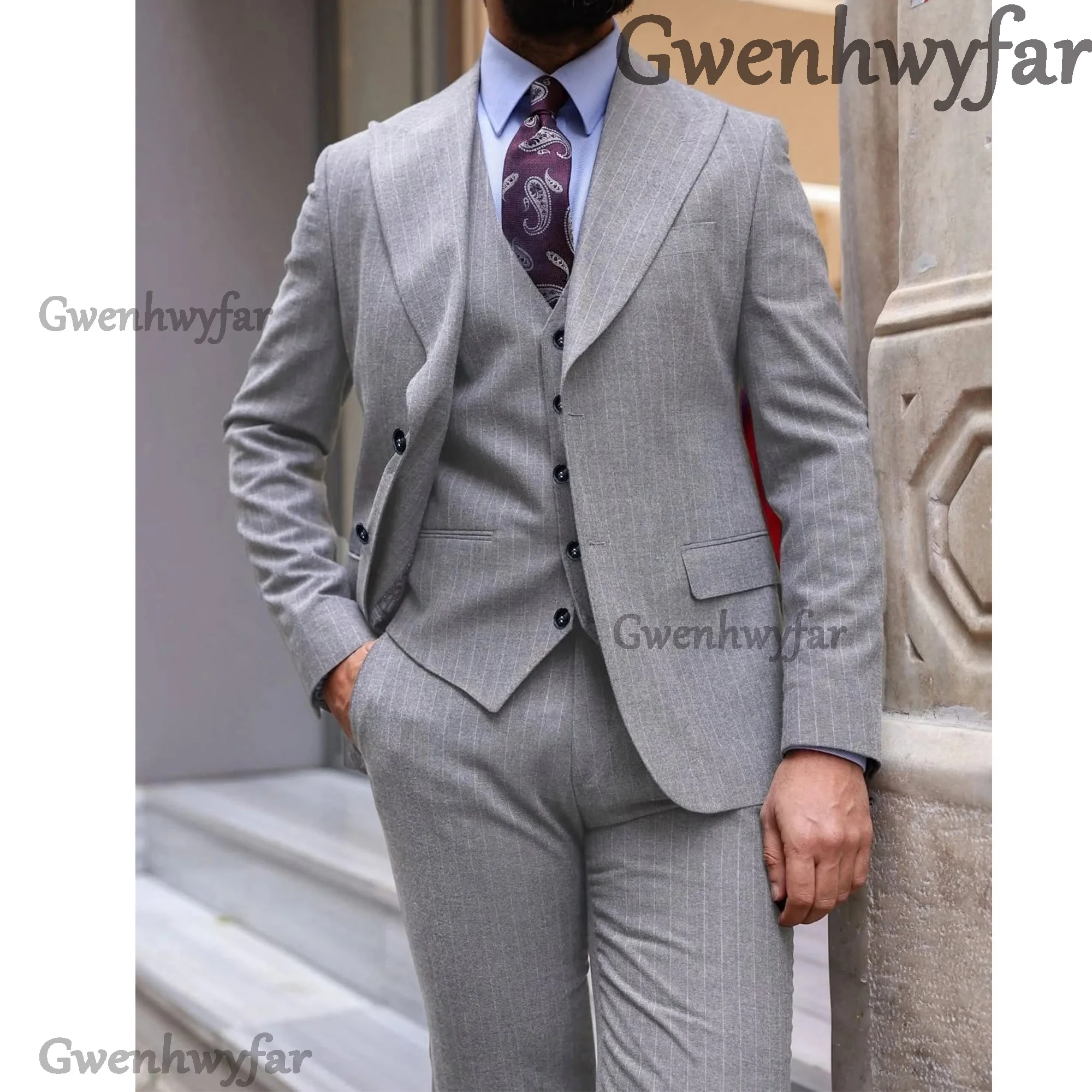 

Gwenhwyfar Wedding Groom Tuxedos Style Men's Suit Set Slim Fit Business Suit 3-Pieces Set Elegant Social Formal Men's Clothing
