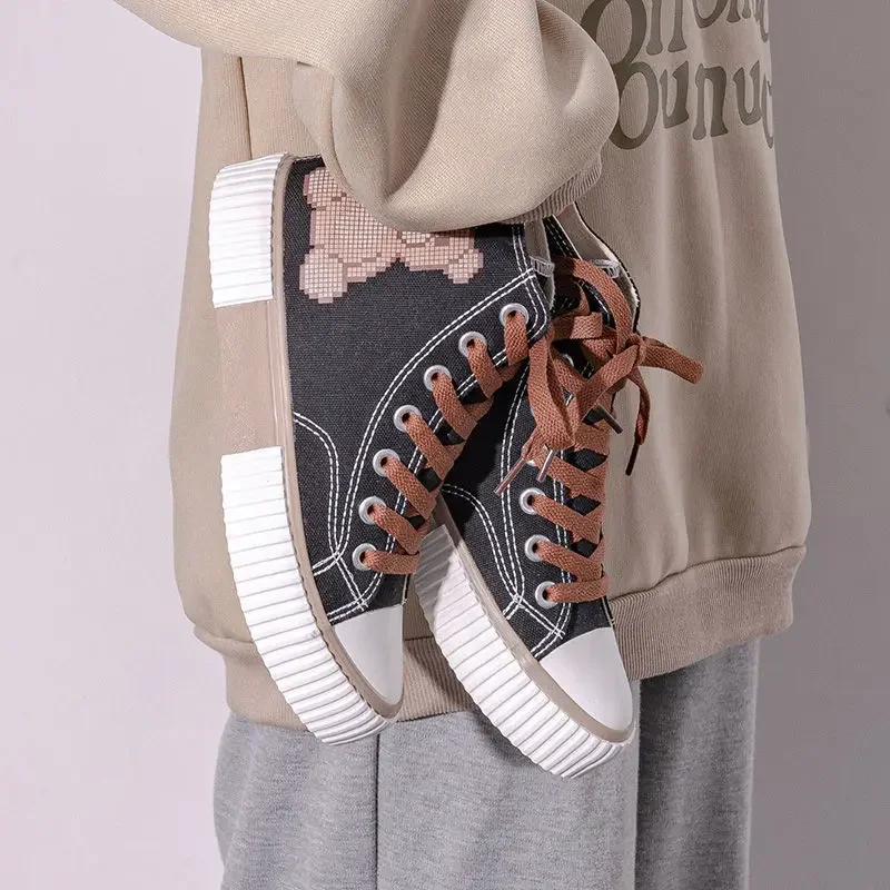 2023 Fashion Bear Canvas Sneakers Print Woman Flats Autumn Students Daily Wear Casual Korea Style Cartoon Ladies Footwear Shoes