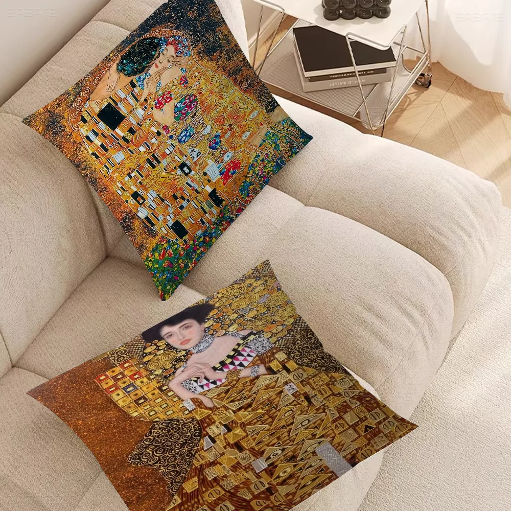 Gustav Klimt The Kiss Pillowcase Toon Gift Cushion Cover Bedroom Home Sofa Chair Seat Decor Pillow Case