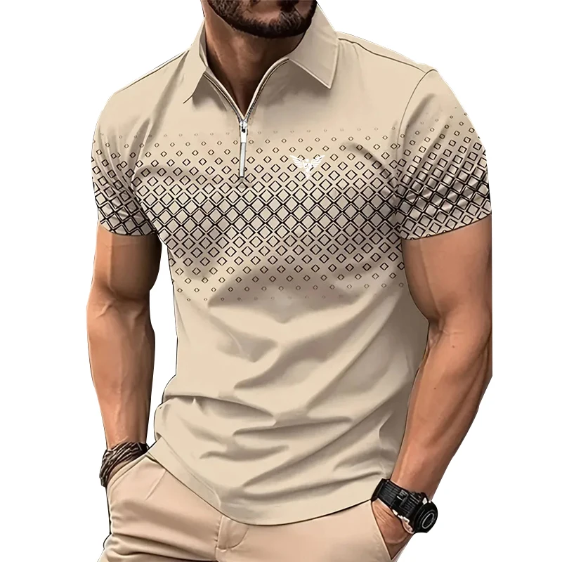 Polo con estampado de logotipo para hombre, camiseta de negocios de manga corta con cremallera, moda de verano