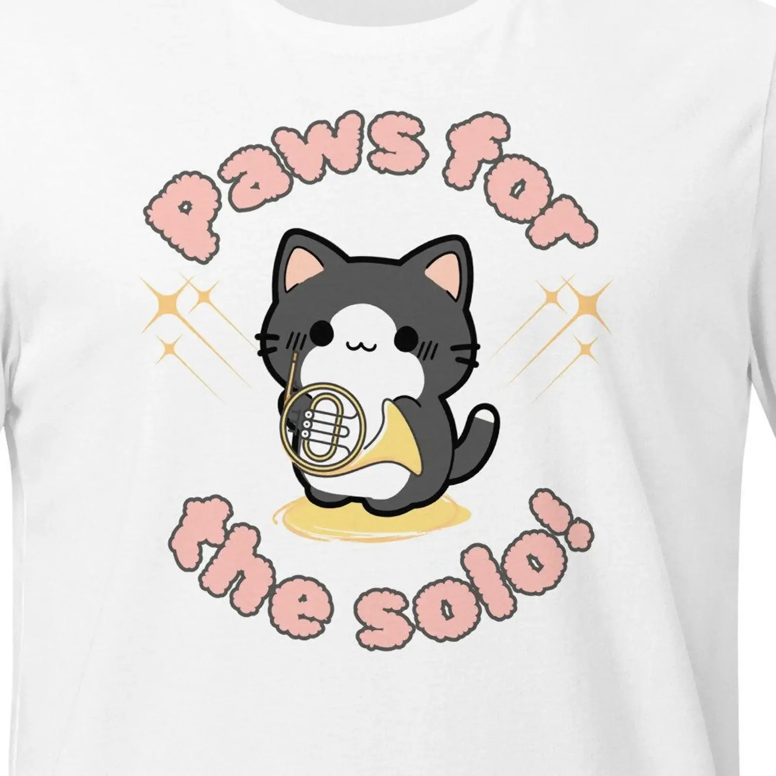 French horn Cat Paws for the Solo T Shirt vintage Washed Soft Stretched streetwear graphic homme Versatile Casual Comfortable