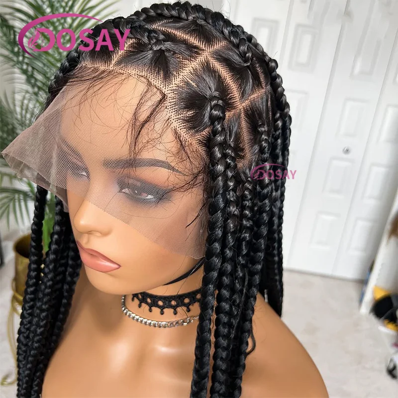 

Синтетические парики 36-дюймовый большой квадратный плетеный парик без узлов, полный парик спереди, с детскими волосами, косички, парики