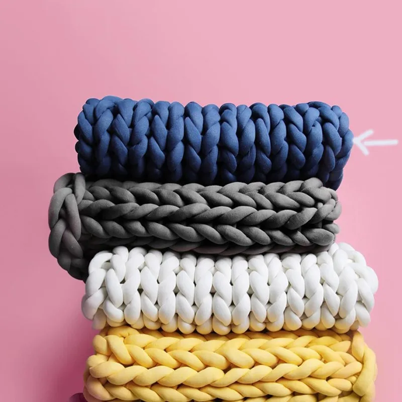 Chunky Knit Blanket, Soft Chenille Hand Knitted Throw Blanket, Cozy Warm Thick Yarn Bed Blanket for Sofa Bedroom Living Room Dec